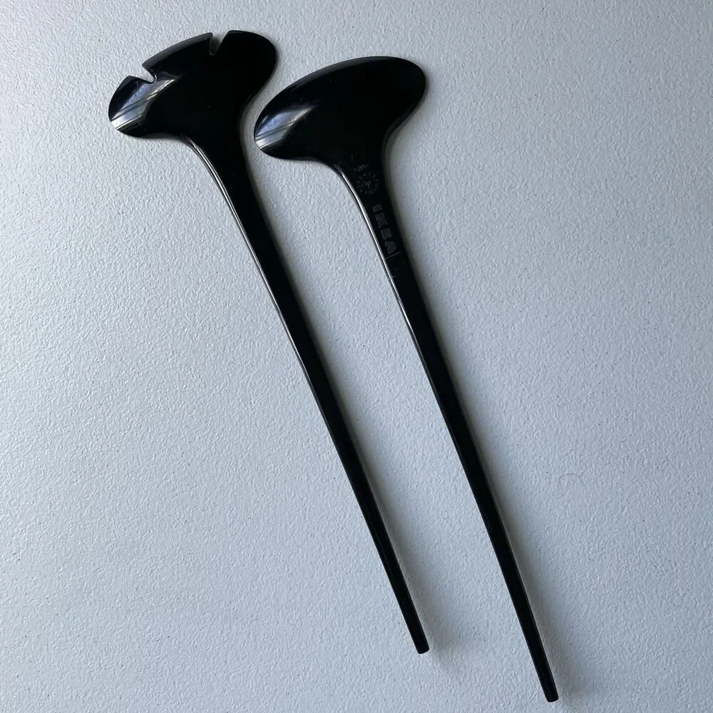 Ikea Vintage Salad Tongs Fork & Spoon Utensils Set Black Plastic 12.5